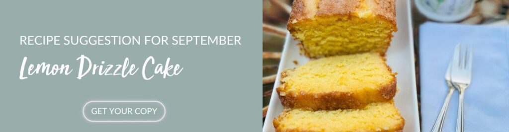 Lemon Drizzle Cake Recipe for September blog post.