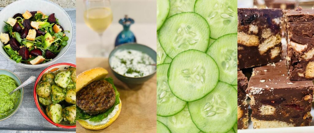 Lamb burgers. Tzatziki, cucumbers, Tiffin